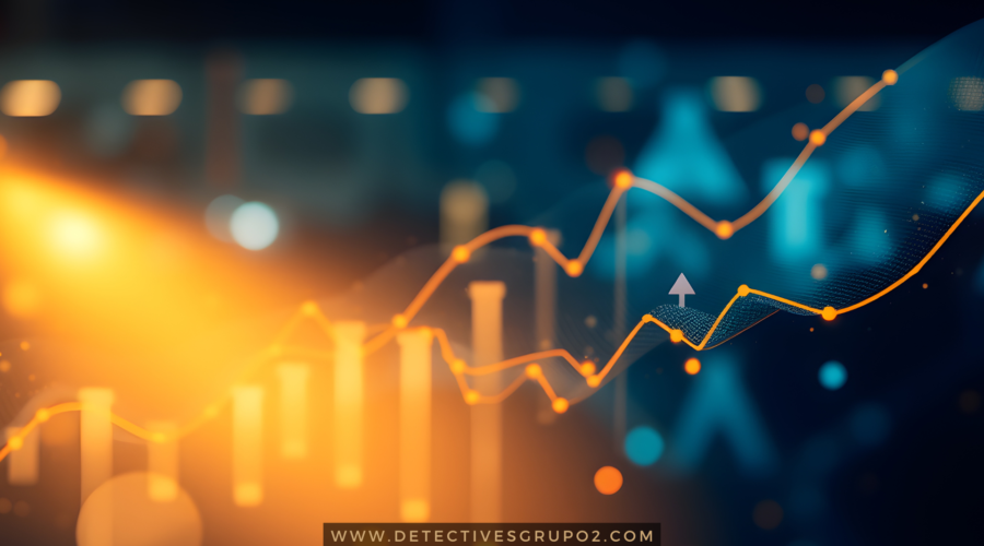 Gráfico de datos y estadísticas en entorno digital, representando la memoria anual de actividades de un despacho de detectives privados
