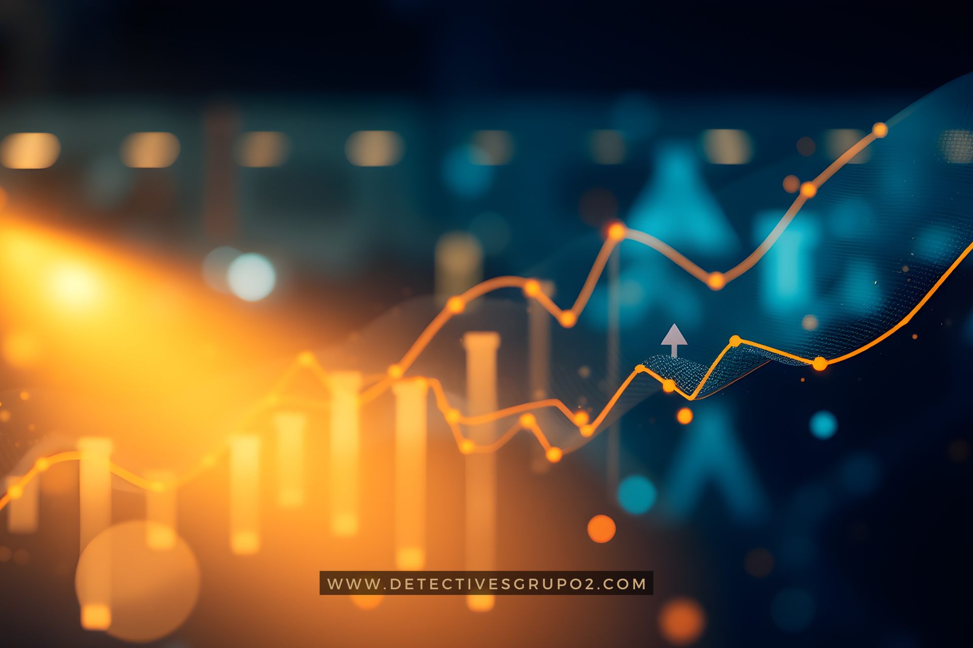 Gráfico de datos y estadísticas en entorno digital, representando la memoria anual de actividades de un despacho de detectives privados